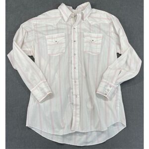 Vintage Western Pearl‎ Snap Shirt Mens 17.5 White Red Stripe Long Sleeve Cowboy